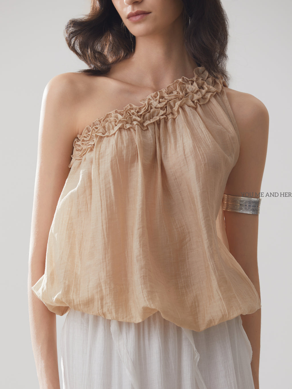 Asymmetrical off-the-shoulder lace tulip mini shirt- perfect for parties and vacations