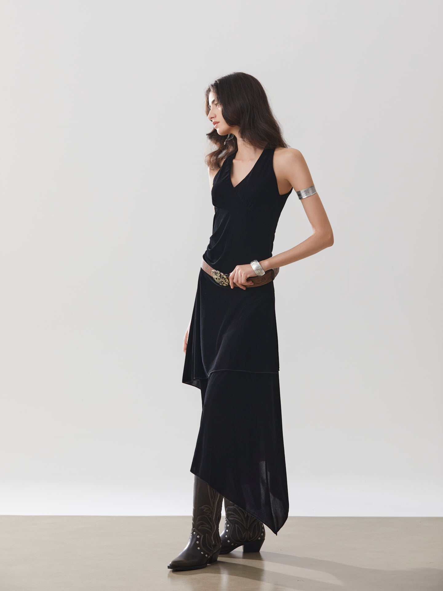 Stylish Party Dress with Asymmetrical Hem – Versatile for Spring, Autumn, and Winter Events