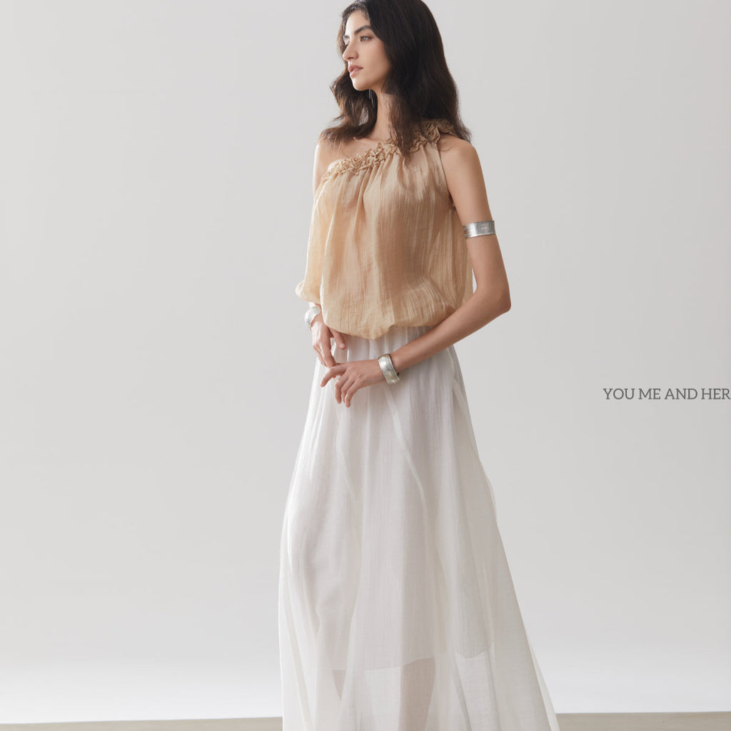 Asymmetrical off-the-shoulder lace tulip mini shirt- perfect for parties and vacations