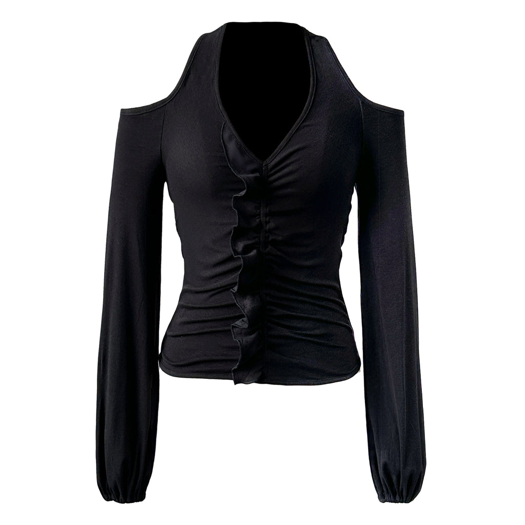 Off-Shoulder Ruffle Tee – Effortless for Parties & Everyday Wear